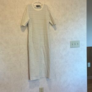 Theory Cream & Black Striped Long-Sleeve Midi Dress
